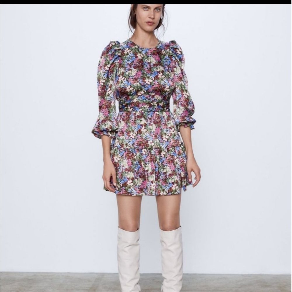 NWOT ZARA | Floral dress pink green sz S